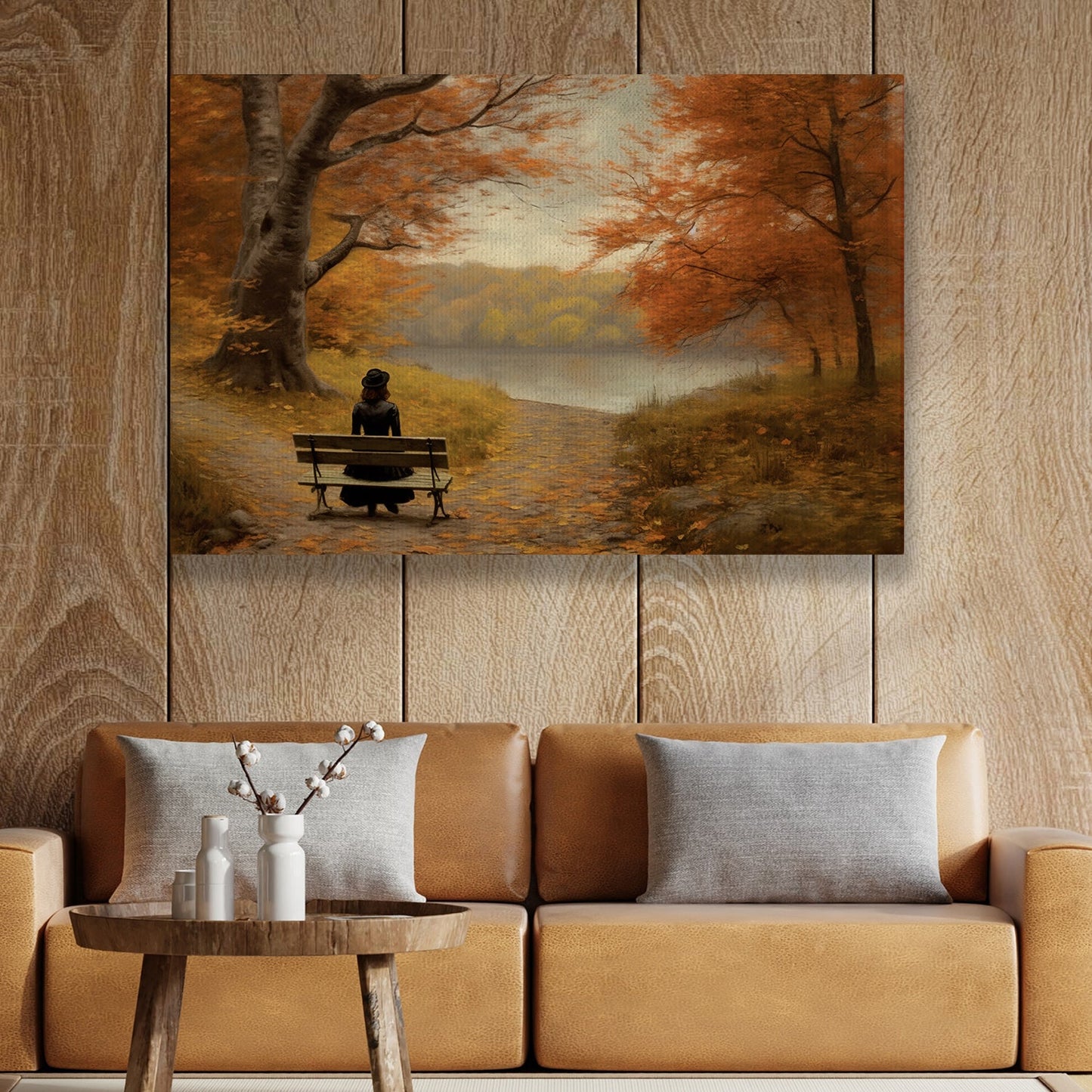 The Girl Is Sitting On A Chair Watching The Fall Season, Thanksgiving Canvas Painting, Wall Art Decor - Thanksgiving Poster Gift