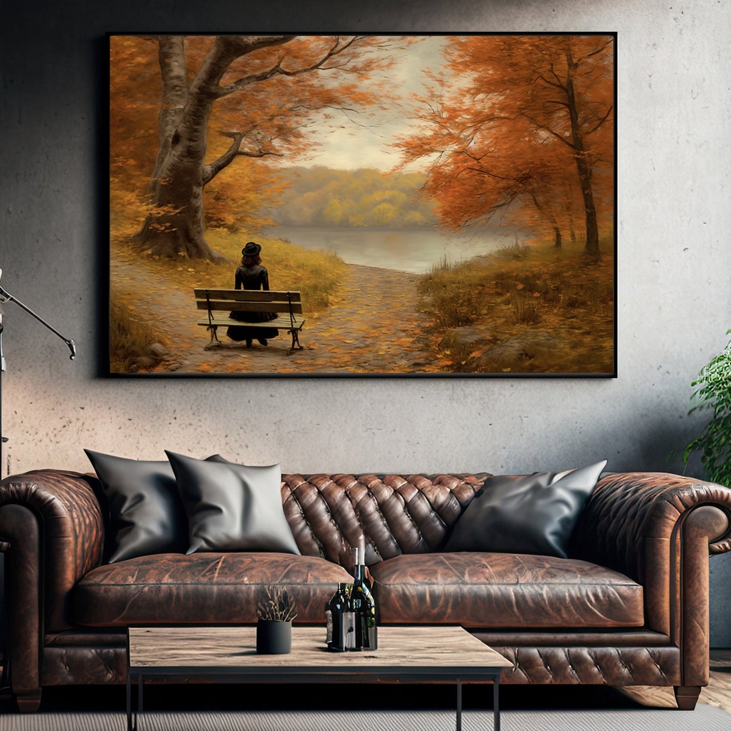 The Girl Is Sitting On A Chair Watching The Fall Season, Thanksgiving Canvas Painting, Wall Art Decor - Thanksgiving Poster Gift