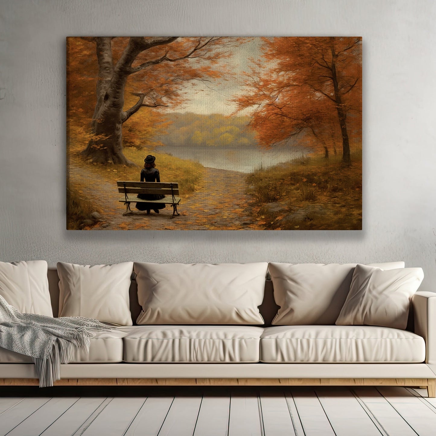 The Girl Is Sitting On A Chair Watching The Fall Season, Thanksgiving Canvas Painting, Wall Art Decor - Thanksgiving Poster Gift