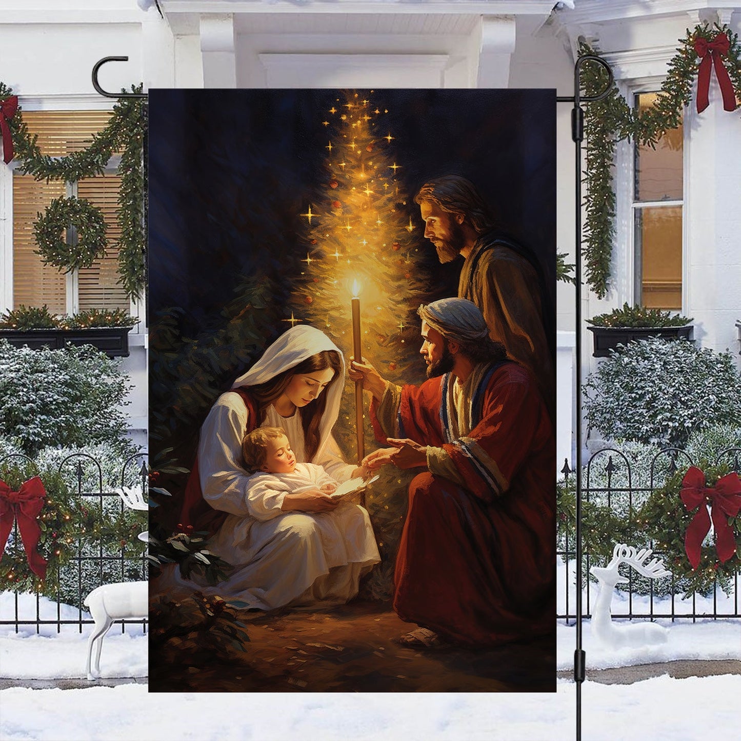 Sacred Night Of Light, Christians Xmas Garden Flag & House Flag, Nativity Christians Flag Gift