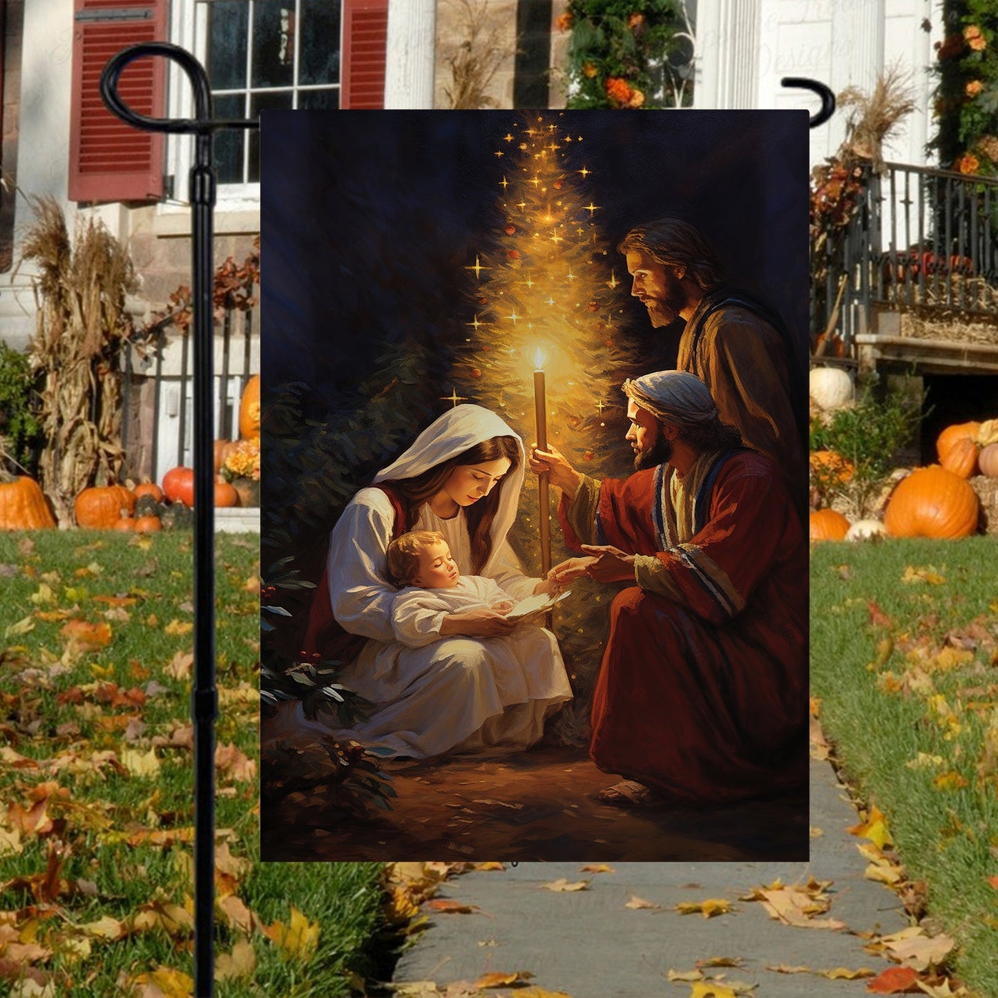 Sacred Night Of Light, Christians Xmas Garden Flag & House Flag, Nativity Christians Flag Gift