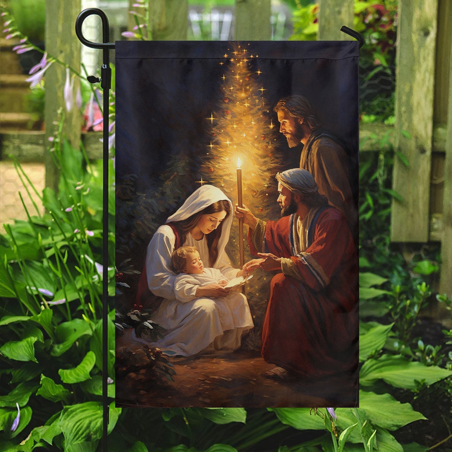 Sacred Night Of Light, Christians Xmas Garden Flag & House Flag, Nativity Christians Flag Gift