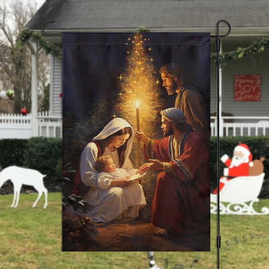 Sacred Night Of Light, Christians Xmas Garden Flag & House Flag, Nativity Christians Flag Gift