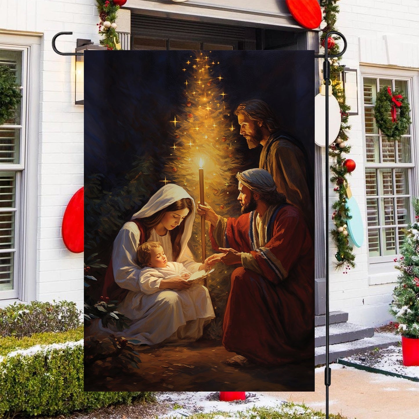 Sacred Night Of Light, Christians Xmas Garden Flag & House Flag, Nativity Christians Flag Gift