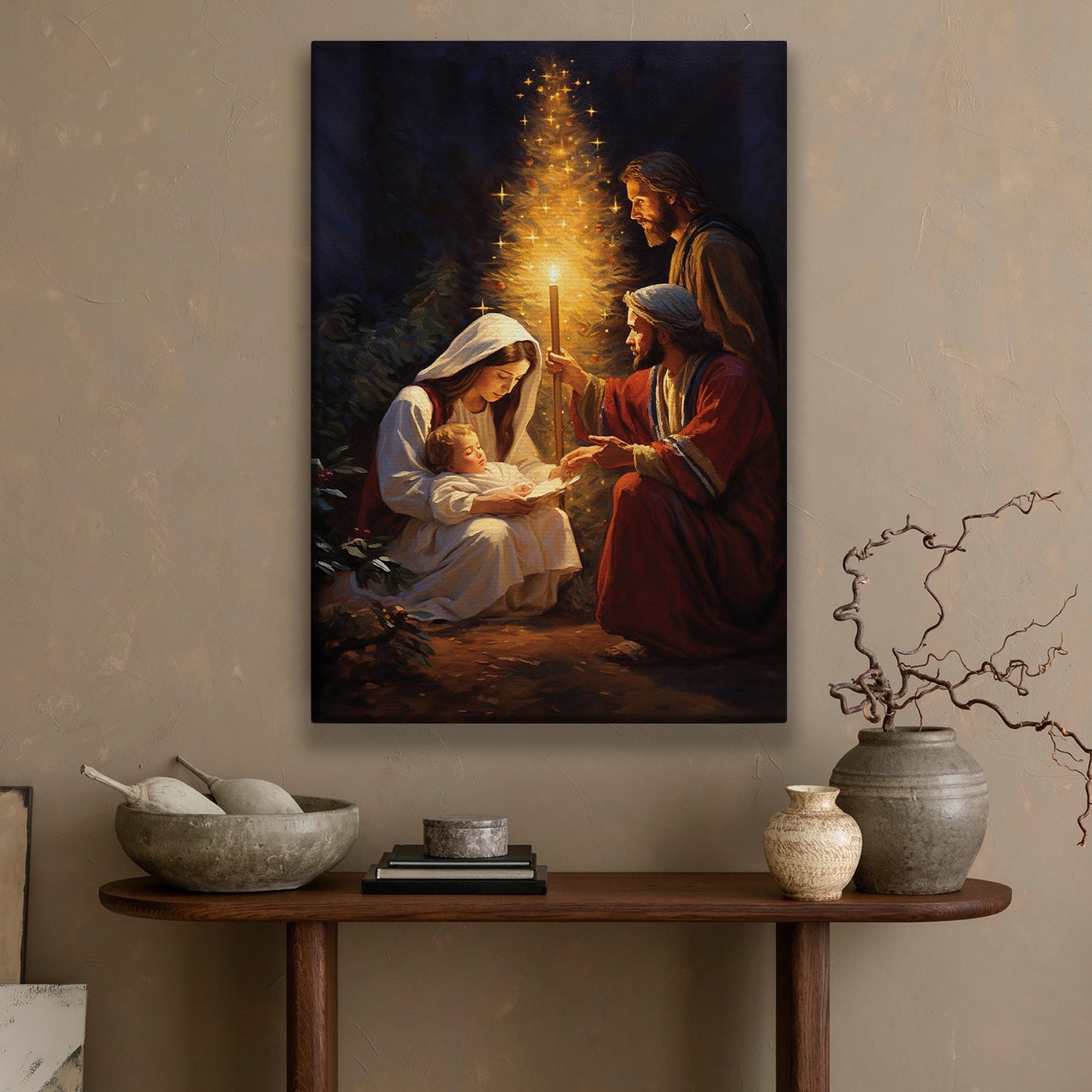 Sacred Light The Nativity Scene,  Christmas Canvas Painting, Xmas Wall Art Decor - Christmas Poster Gift