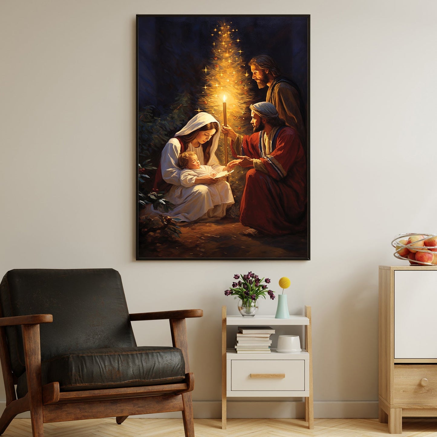 Sacred Light The Nativity Scene,  Christmas Canvas Painting, Xmas Wall Art Decor - Christmas Poster Gift