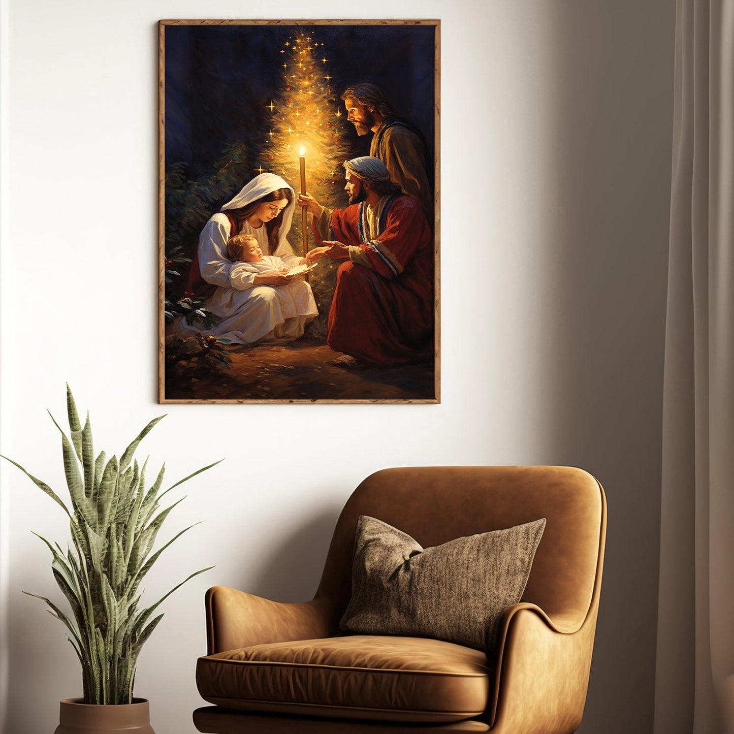 Sacred Light The Nativity Scene,  Christmas Canvas Painting, Xmas Wall Art Decor - Christmas Poster Gift