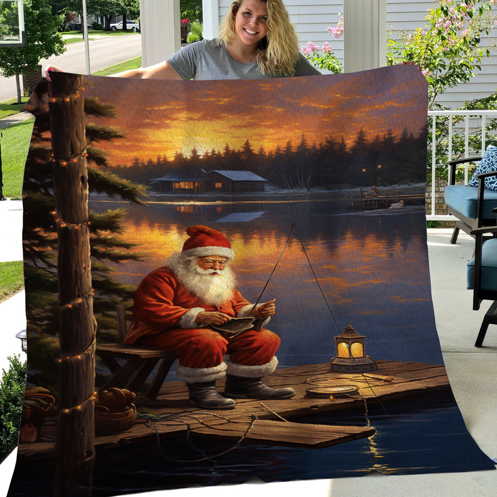 Santa Claus Go Fishing Christmas, Santa's Xmas Fleece Blanket & Sherpa Blanket Gift