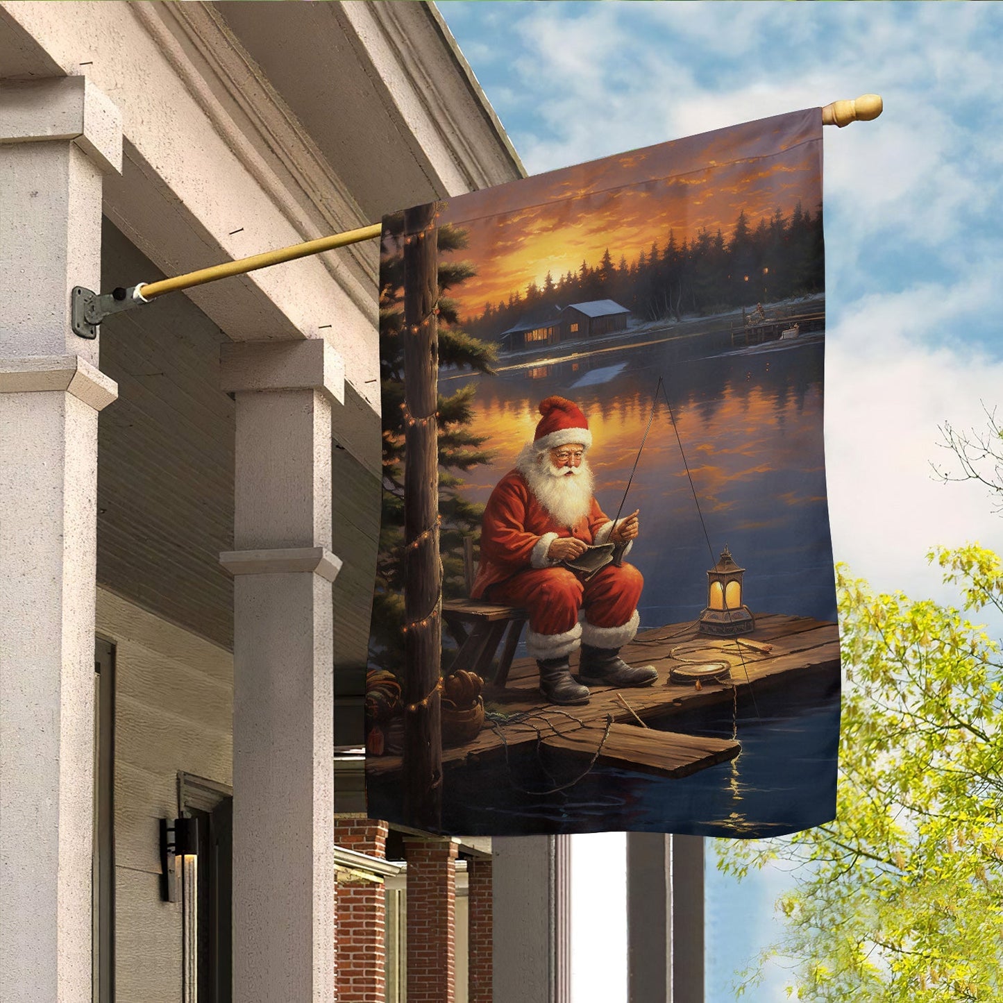 Santa's Serene Sunset Retreat, Santa Claus Xmas Garden Flag - House Flag, Christmas Flag Gift For Santa Claus Lovers