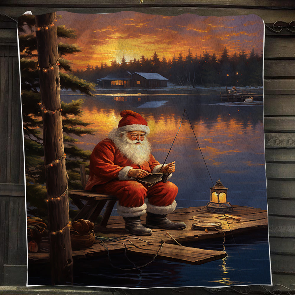 Santa Claus Go Fishing Christmas, Santa's Xmas Fleece Blanket & Sherpa Blanket Gift