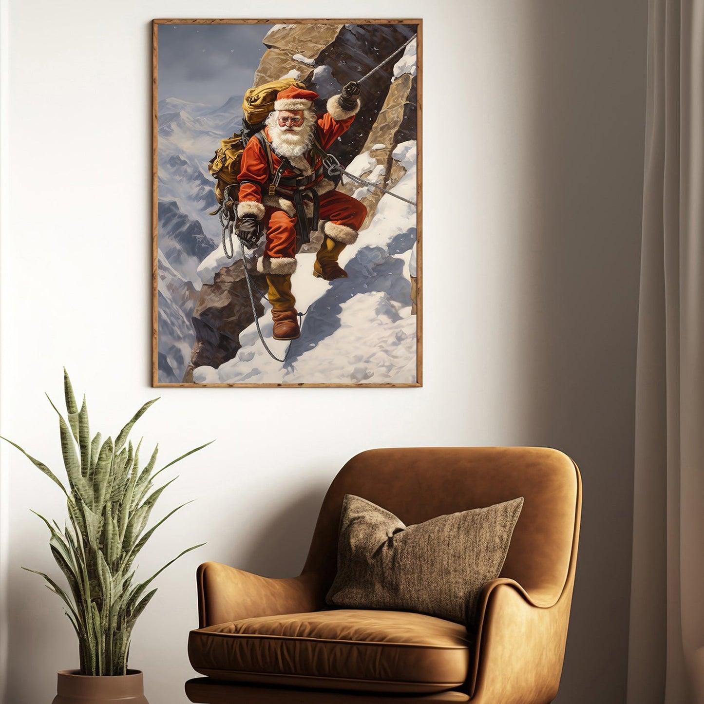 Santa's Alpine Adventure Scaling the Snowy Peaks, Christmas Canvas Painting, Xmas Wall Art Decor - Christmas Poster Gift For Climbing Lovers