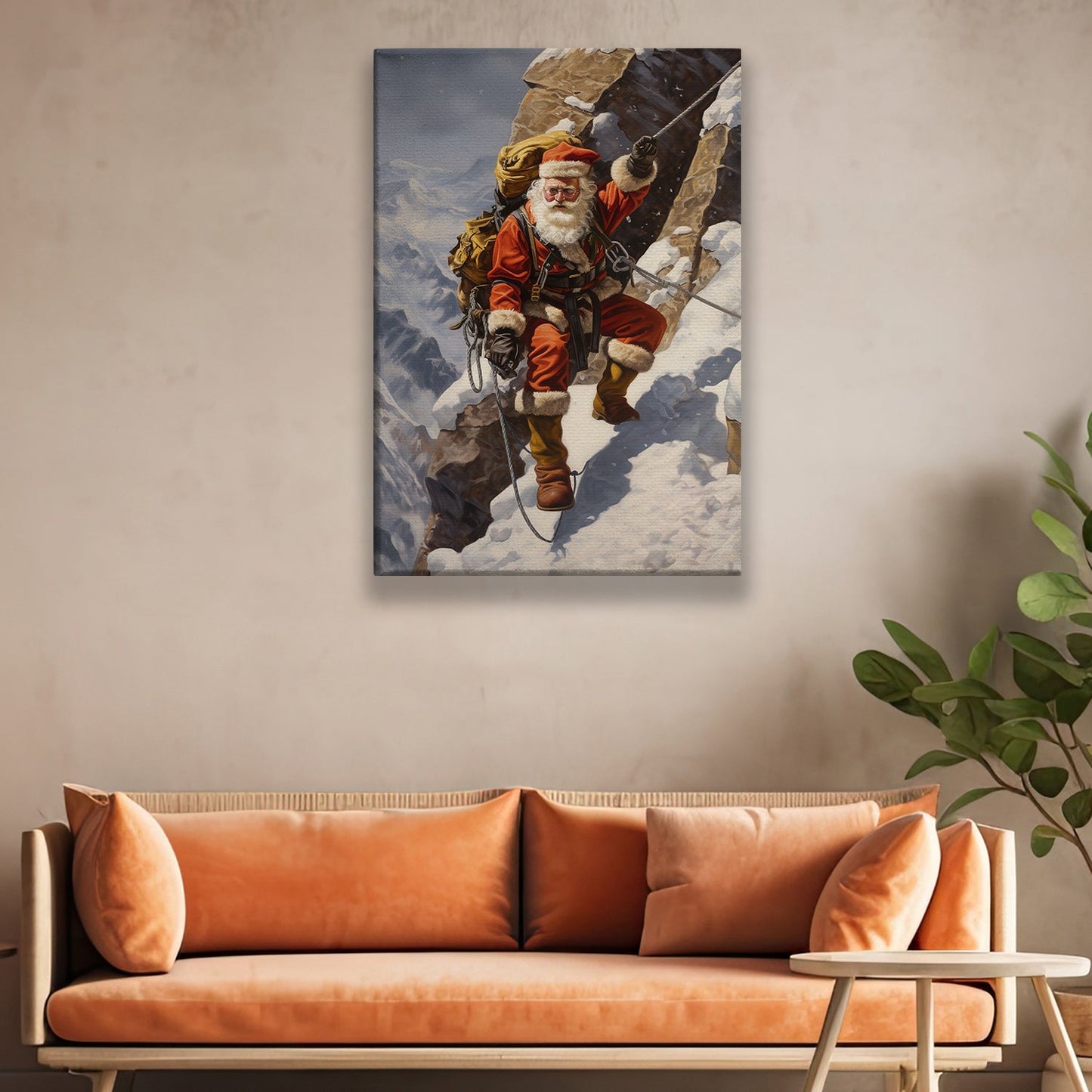 Santa's Alpine Adventure Scaling the Snowy Peaks, Christmas Canvas Painting, Xmas Wall Art Decor - Christmas Poster Gift For Climbing Lovers