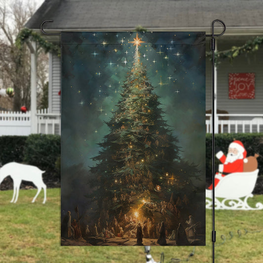 Enchanted Eve Beneath The Celestial Tree, Christmas Tree Xmas Garden Flag - House Flag, Christmas Flag Gift