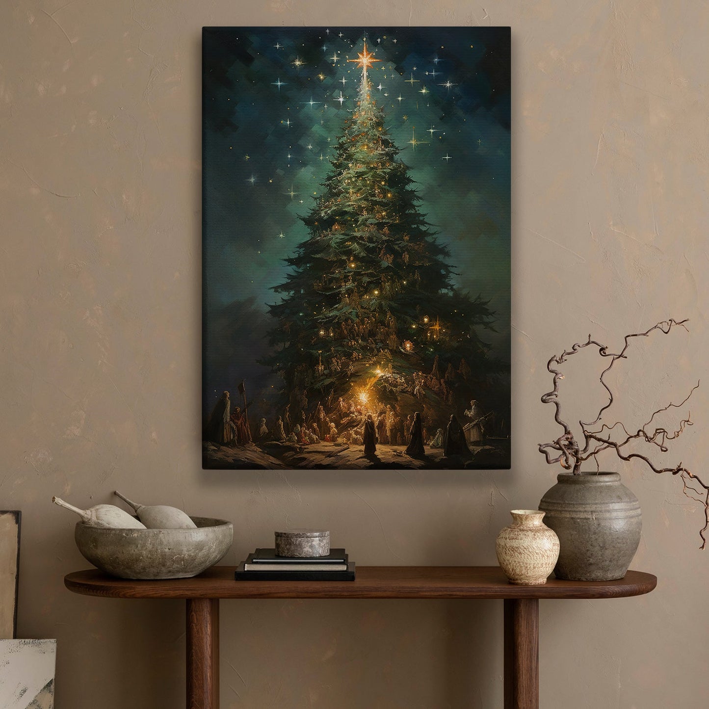 Magical Christmas Tree Gathering, Christmas Canvas Painting, Xmas Wall Art Decor - Christmas Poster Gift