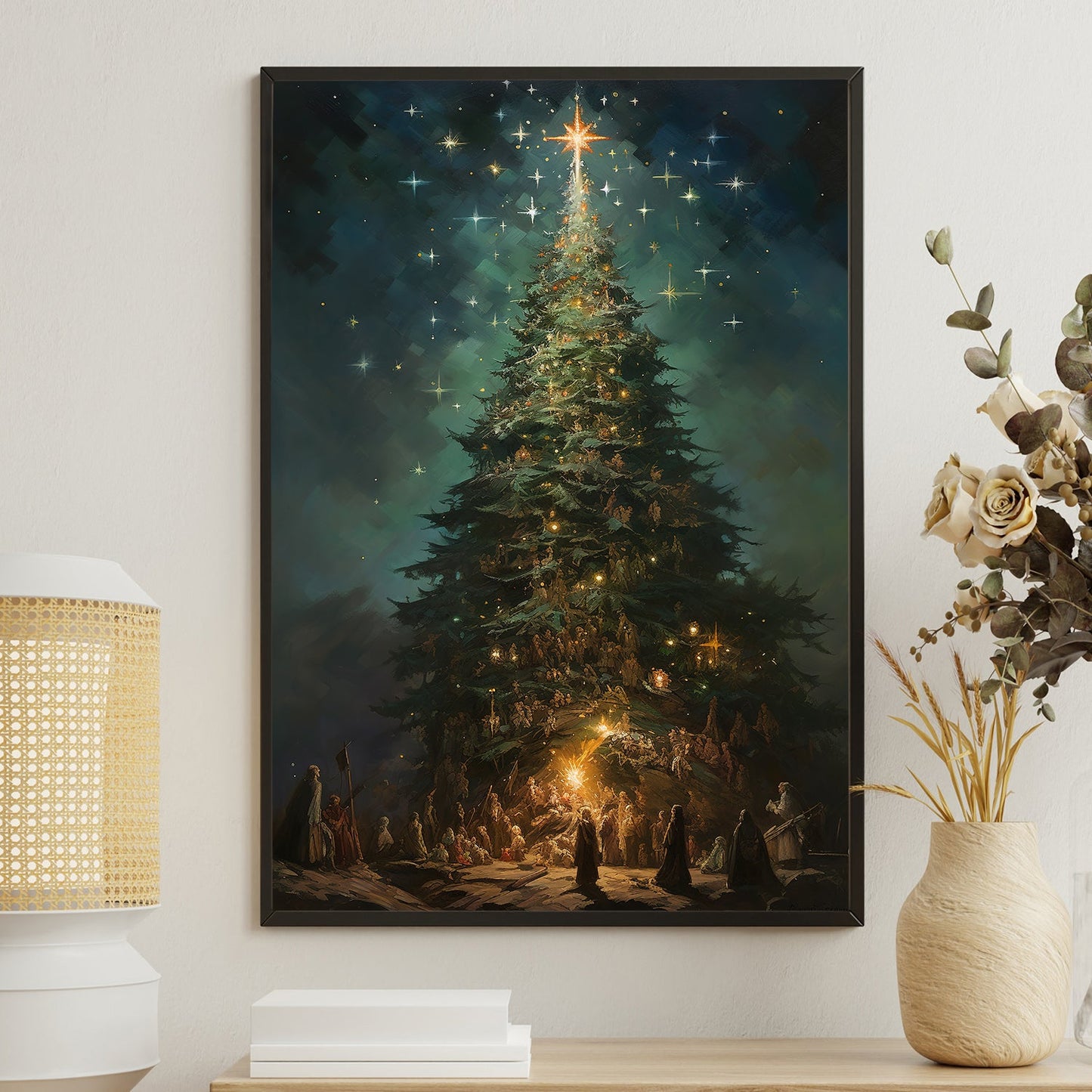 Magical Christmas Tree Gathering, Christmas Canvas Painting, Xmas Wall Art Decor - Christmas Poster Gift