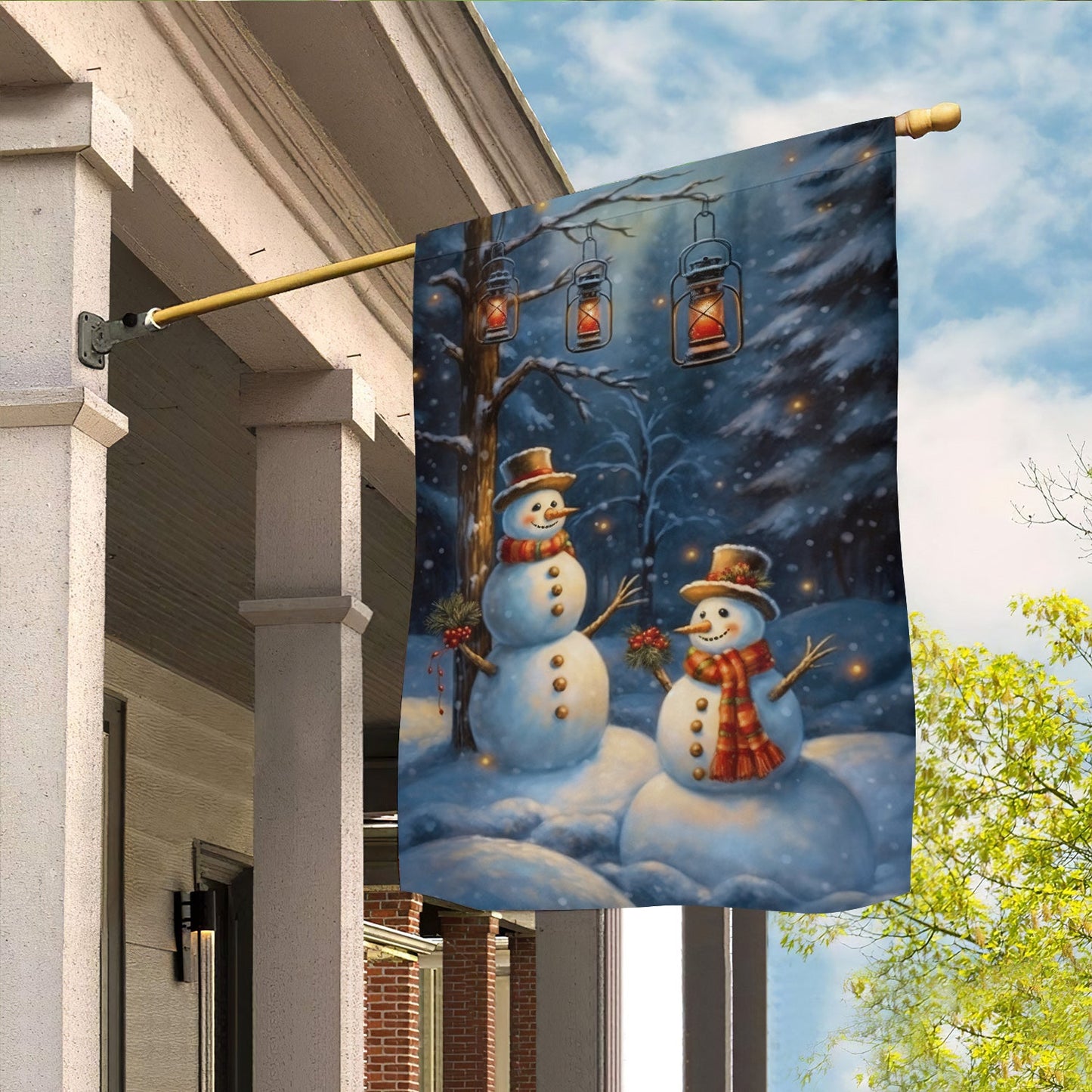 Couple Snowman In The Winter Forest, Snowman Xmas Garden Flag & House Flag, Christmas Flag Gift For Snowman Lovers