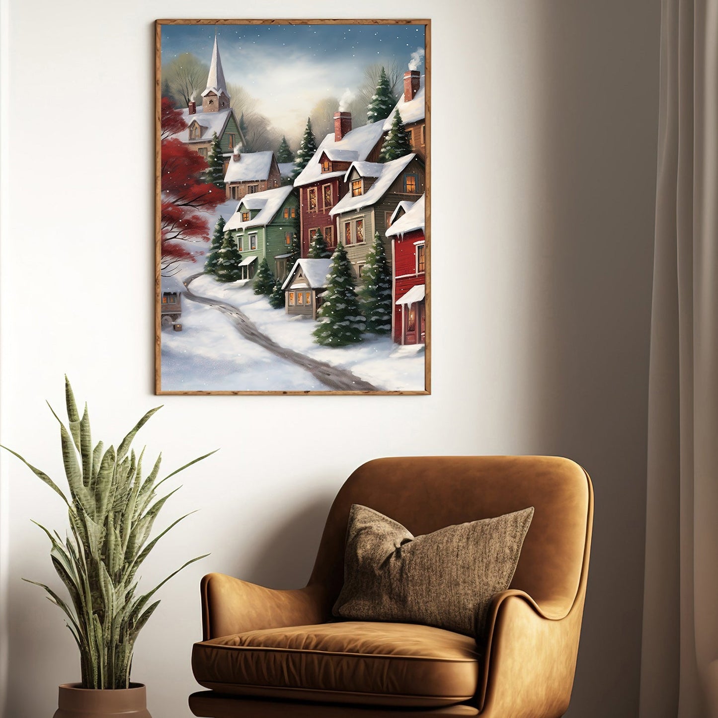 Charming Snowy Town At Dusk With Vibrant Rooftops, Christmas Canvas Painting, Xmas Wall Art Decor - Christmas Poster Gift