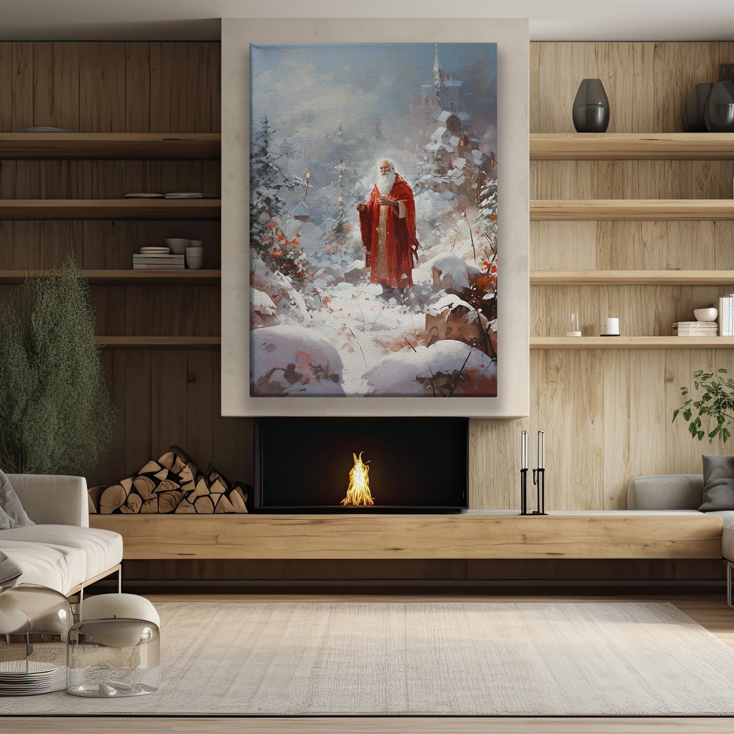 Enchanted Eve Santa's Silent Vigil, Christmas Canvas Painting, Xmas Wall Art Decor - Christmas Poster Gift