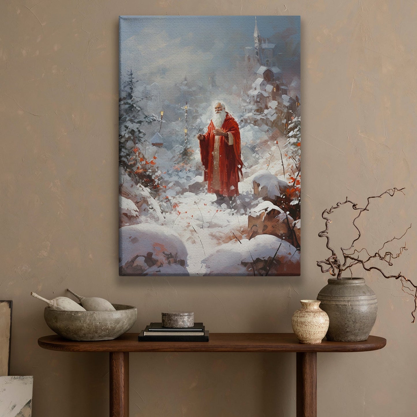 Enchanted Eve Santa's Silent Vigil, Christmas Canvas Painting, Xmas Wall Art Decor - Christmas Poster Gift