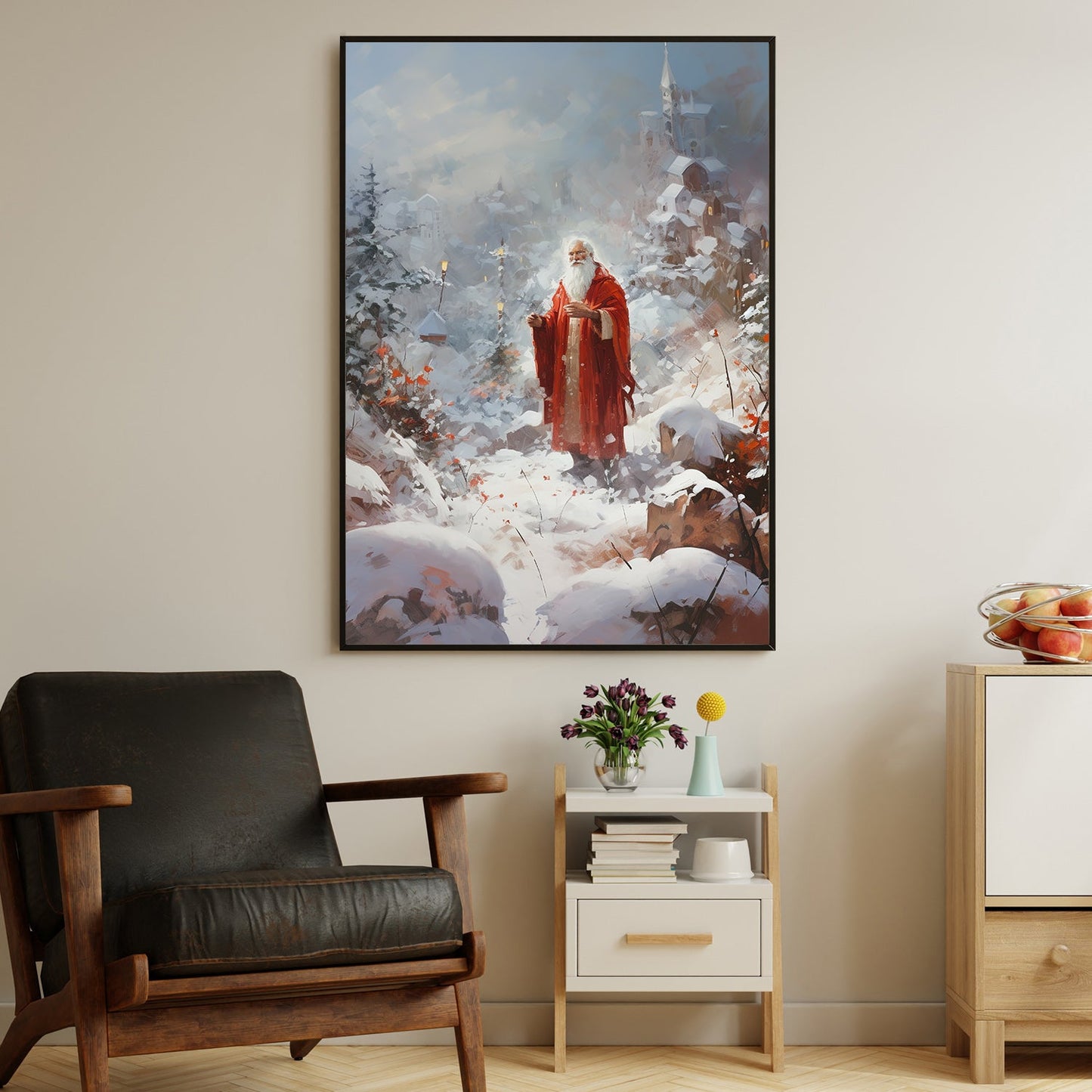 Enchanted Eve Santa's Silent Vigil, Christmas Canvas Painting, Xmas Wall Art Decor - Christmas Poster Gift