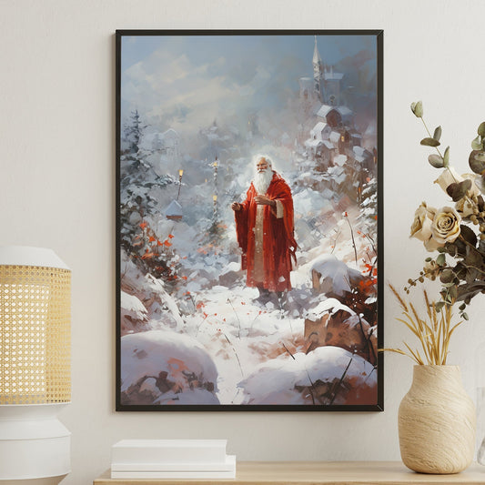 Enchanted Eve Santa's Silent Vigil, Christmas Canvas Painting, Xmas Wall Art Decor - Christmas Poster Gift