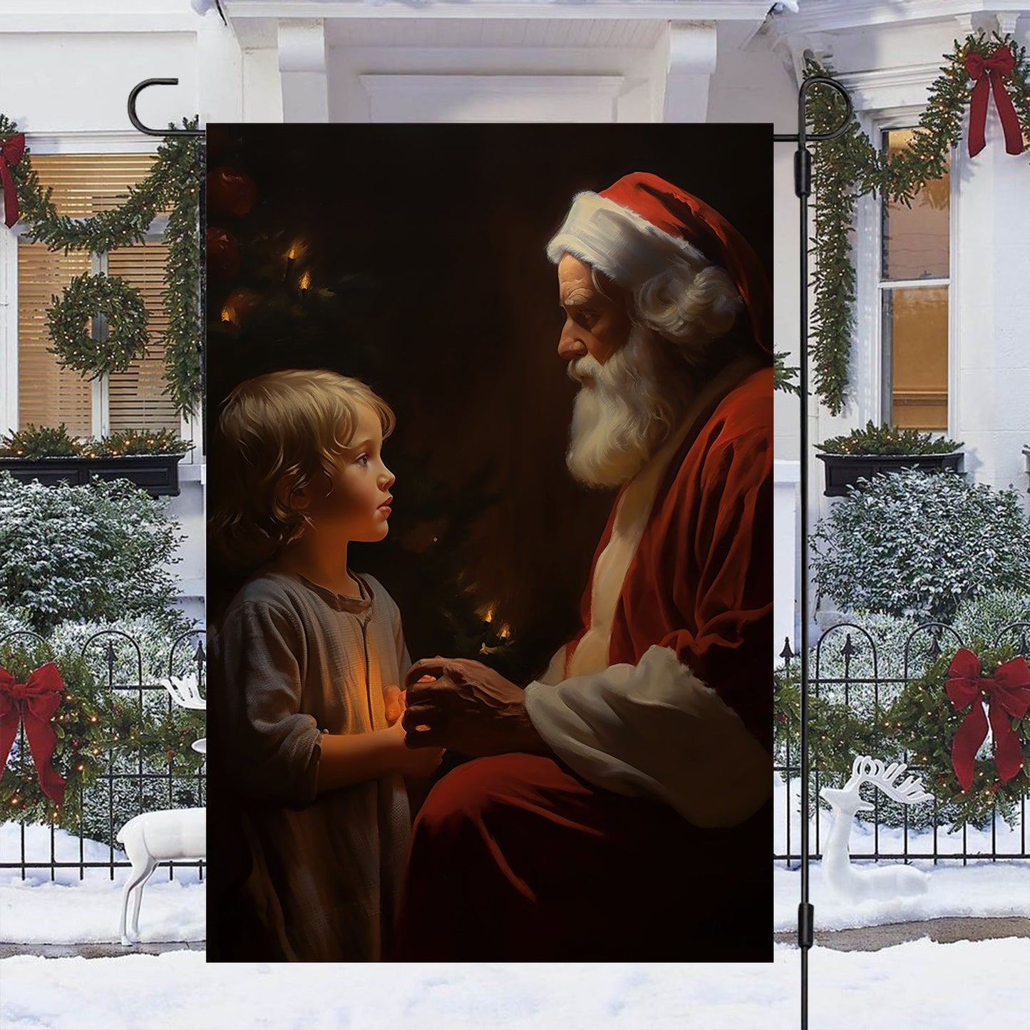 A Heartfelt Exchange, Santa Claus With Kid Xmas Garden Flag - House Flag, Christmas Flag Gift For Santa Claus Lovers