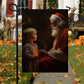 A Heartfelt Exchange, Santa Claus With Kid Xmas Garden Flag - House Flag, Christmas Flag Gift For Santa Claus Lovers