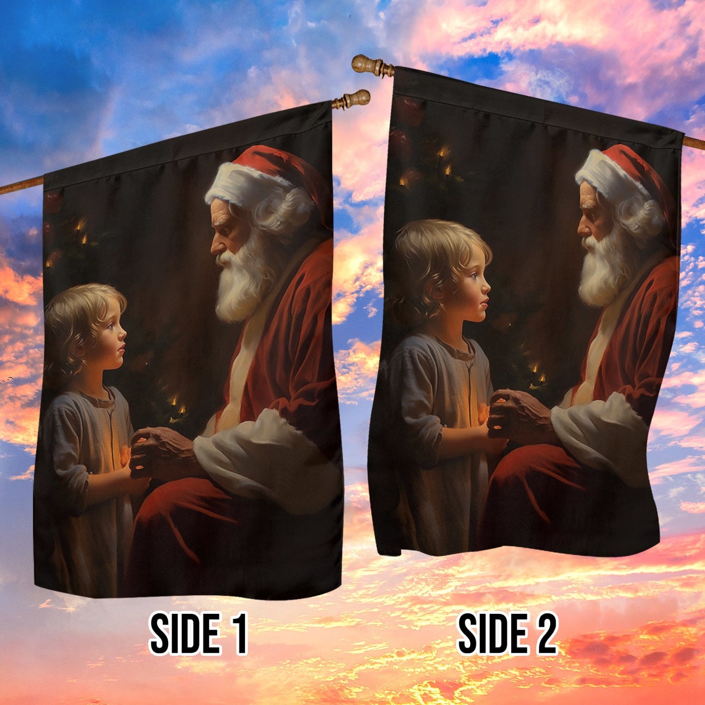 A Heartfelt Exchange, Santa Claus With Kid Xmas Garden Flag - House Flag, Christmas Flag Gift For Santa Claus Lovers