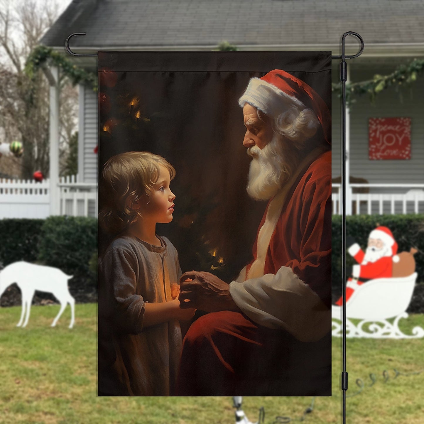 A Heartfelt Exchange, Santa Claus With Kid Xmas Garden Flag - House Flag, Christmas Flag Gift For Santa Claus Lovers