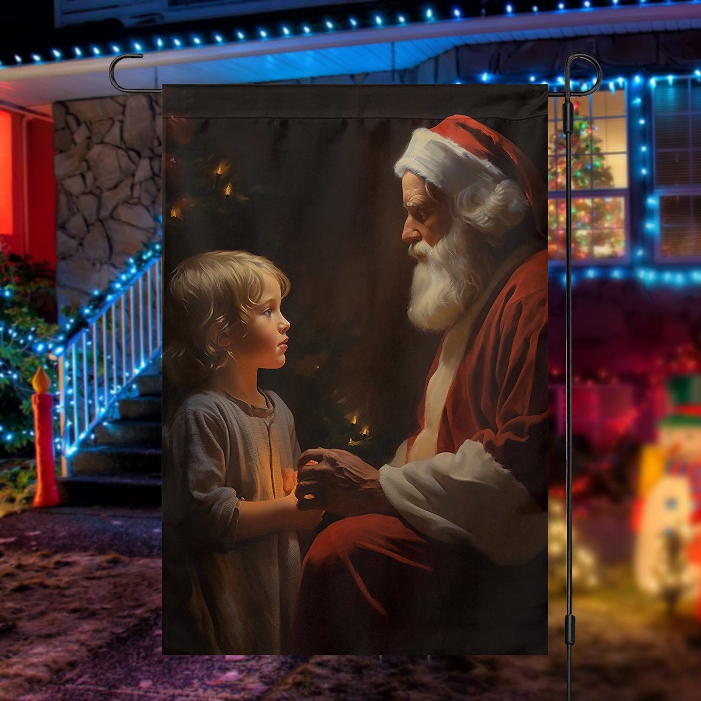 A Heartfelt Exchange, Santa Claus With Kid Xmas Garden Flag - House Flag, Christmas Flag Gift For Santa Claus Lovers