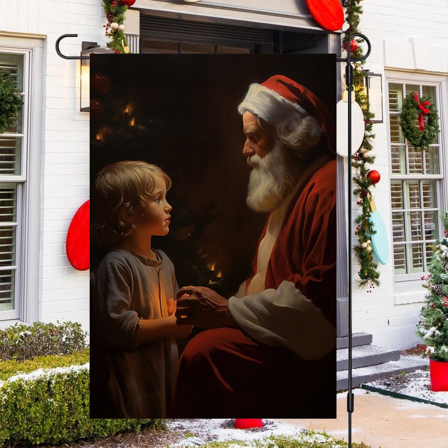 A Heartfelt Exchange, Santa Claus With Kid Xmas Garden Flag - House Flag, Christmas Flag Gift For Santa Claus Lovers