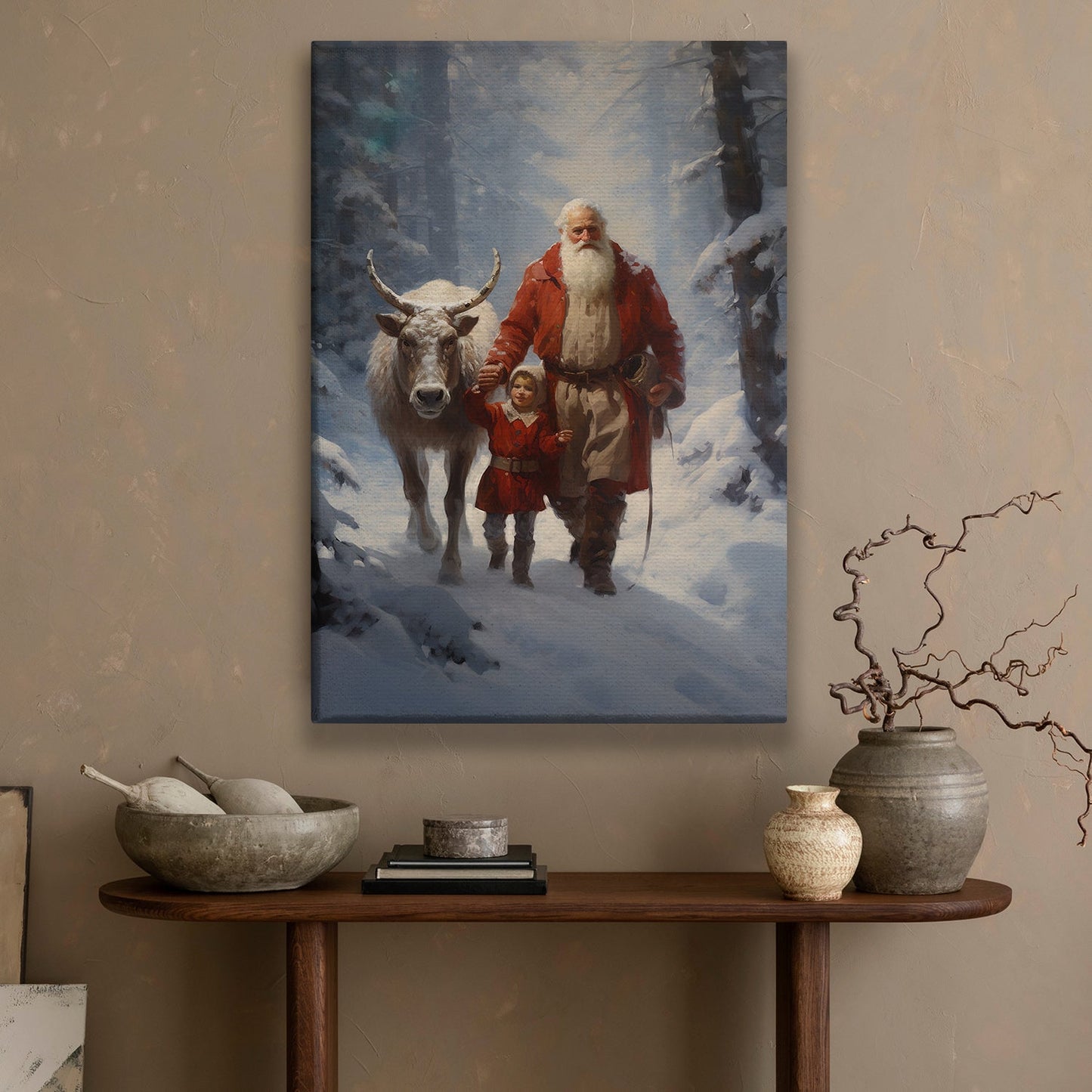 Guided Through The Snowy Woods Santa's Trusty Companion, Christmas Canvas Painting, Xmas Wall Art Decor - Christmas Poster Gift