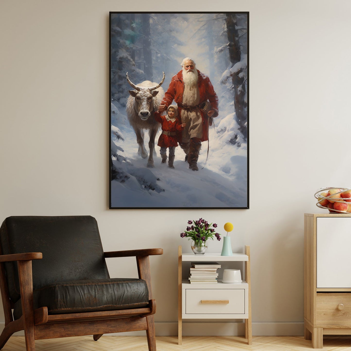 Guided Through The Snowy Woods Santa's Trusty Companion, Christmas Canvas Painting, Xmas Wall Art Decor - Christmas Poster Gift