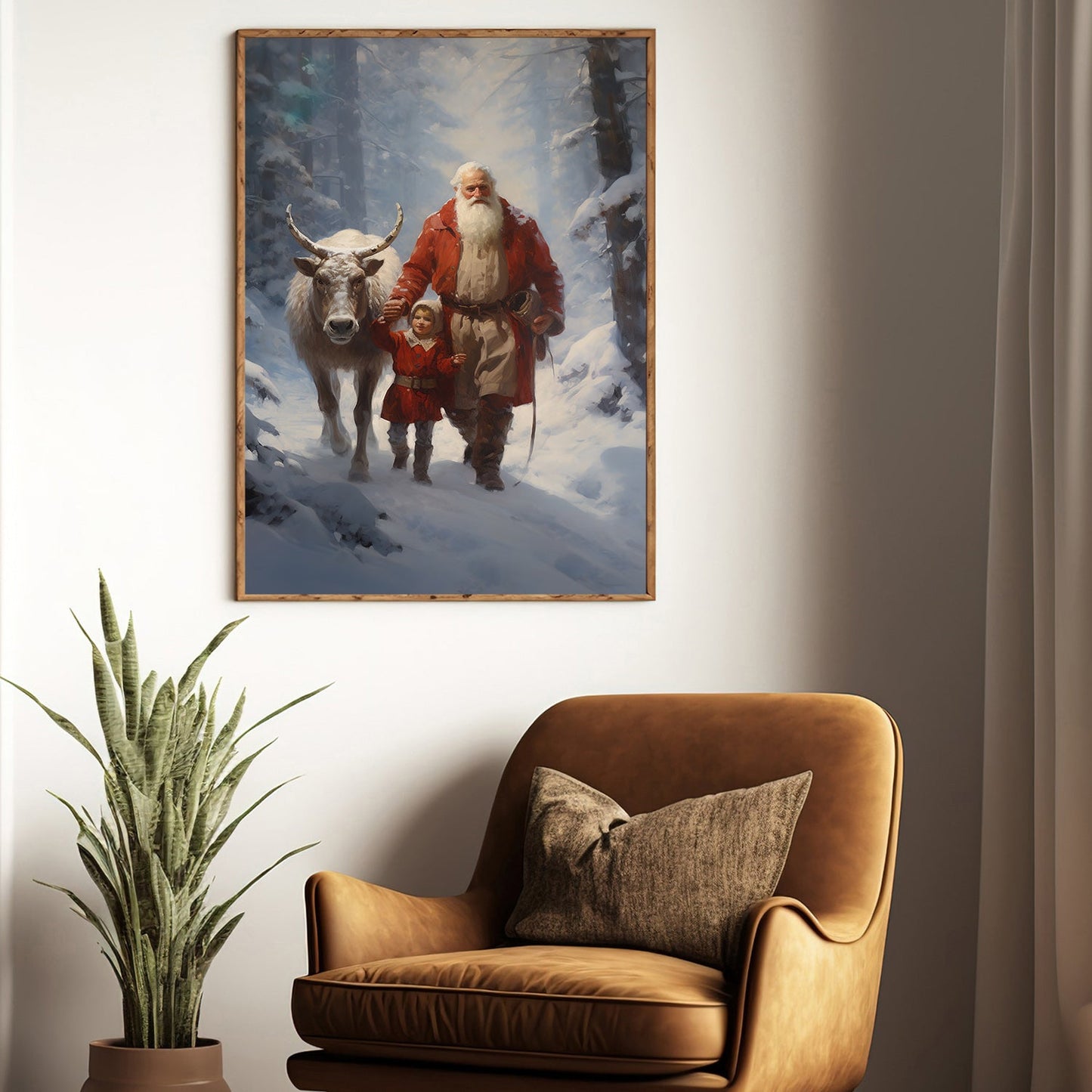 Guided Through The Snowy Woods Santa's Trusty Companion, Christmas Canvas Painting, Xmas Wall Art Decor - Christmas Poster Gift