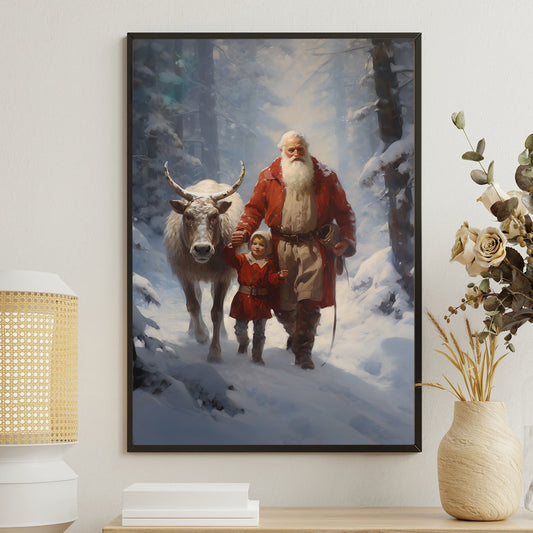 Guided Through The Snowy Woods Santa's Trusty Companion, Christmas Canvas Painting, Xmas Wall Art Decor - Christmas Poster Gift