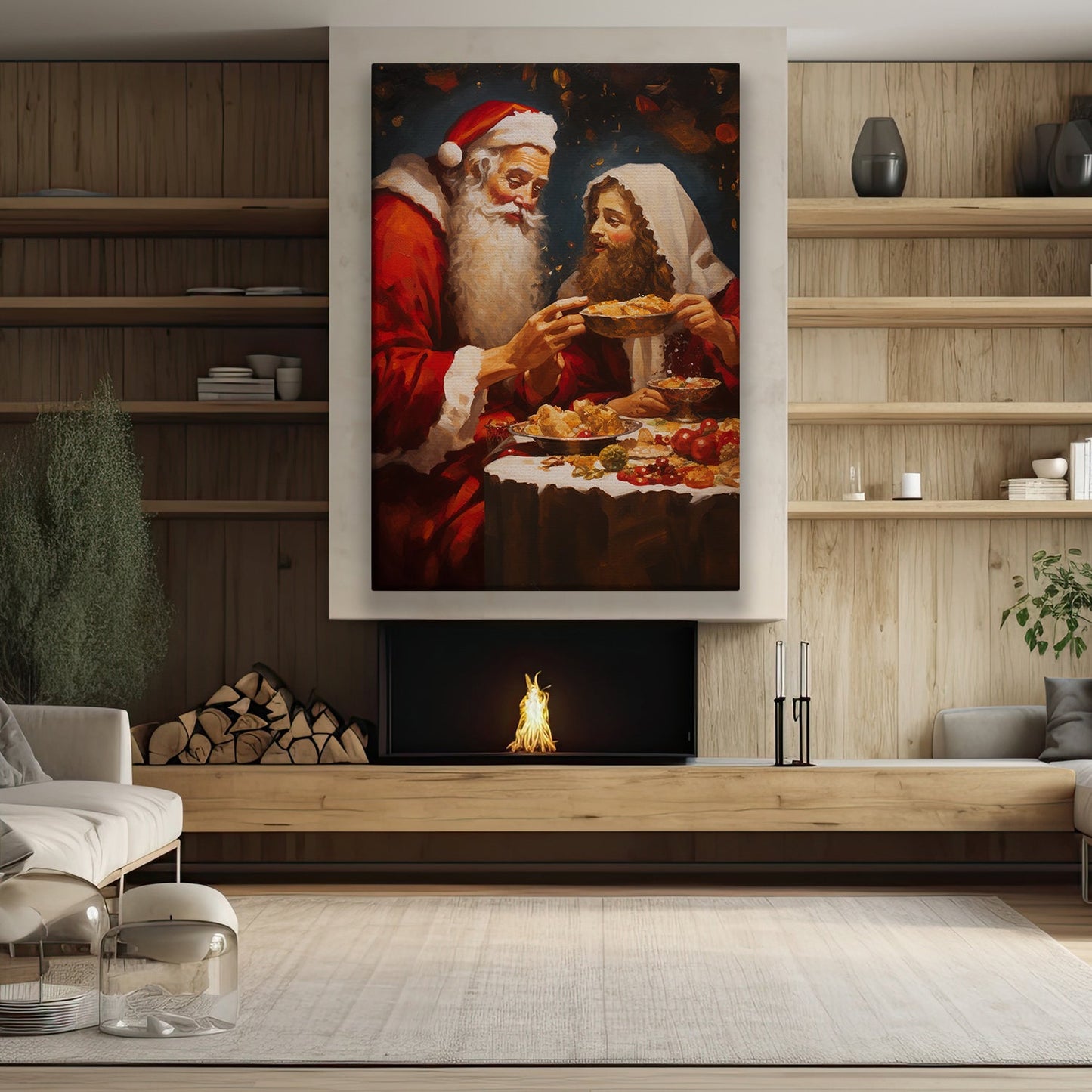 Santa Claus Sharing A Piece Of Cake, Christmas Canvas Painting, Xmas Wall Art Decor - Christmas Poster Gift