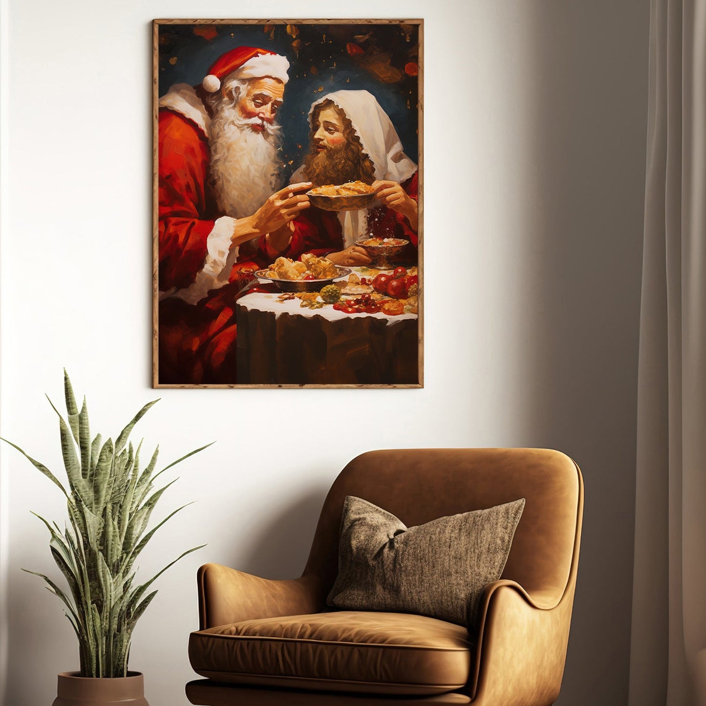 Santa Claus Sharing A Piece Of Cake, Christmas Canvas Painting, Xmas Wall Art Decor - Christmas Poster Gift