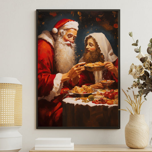 Santa Claus Sharing A Piece Of Cake, Christmas Canvas Painting, Xmas Wall Art Decor - Christmas Poster Gift