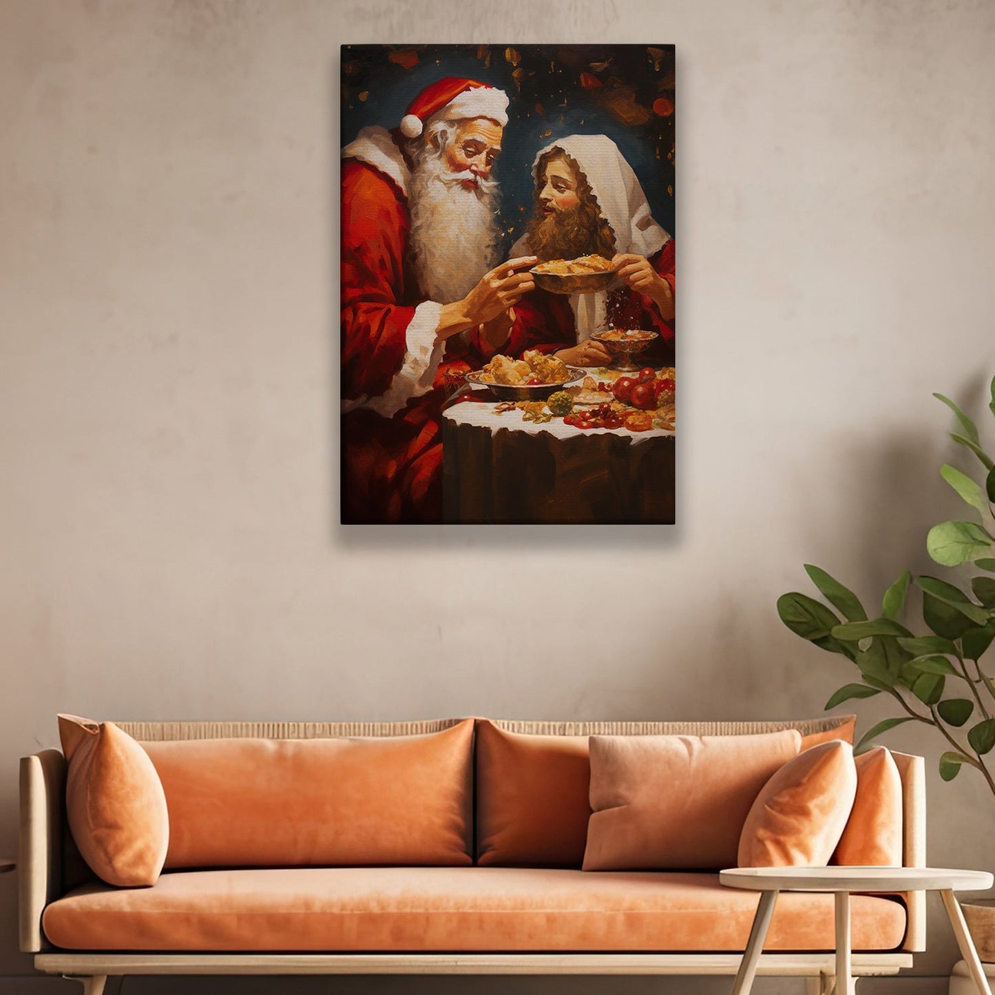 Santa Claus Sharing A Piece Of Cake, Christmas Canvas Painting, Xmas Wall Art Decor - Christmas Poster Gift