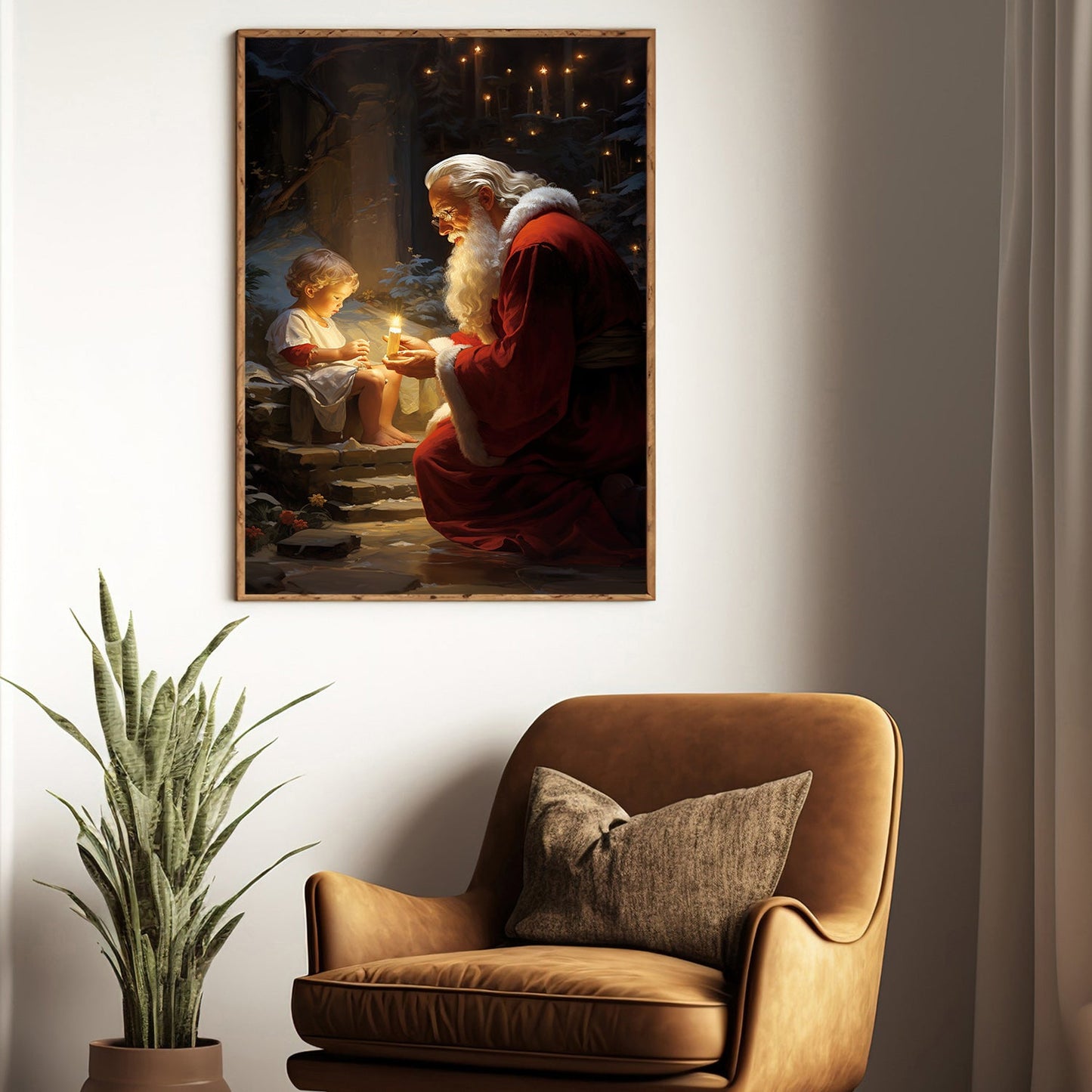 Santa Claus With A Little Boy, Christmas Canvas Painting, Xmas Wall Art Decor - Christmas Poster Gift