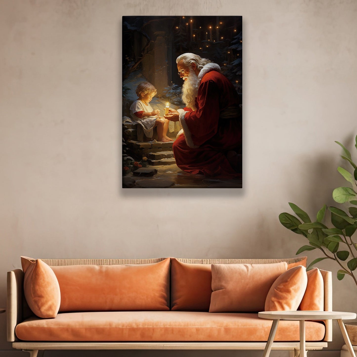 Santa Claus With A Little Boy, Christmas Canvas Painting, Xmas Wall Art Decor - Christmas Poster Gift