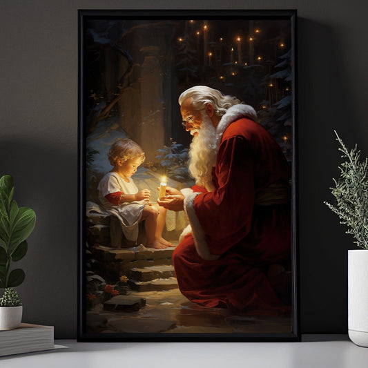 Santa Claus With A Little Boy, Christmas Canvas Painting, Xmas Wall Art Decor - Christmas Poster Gift