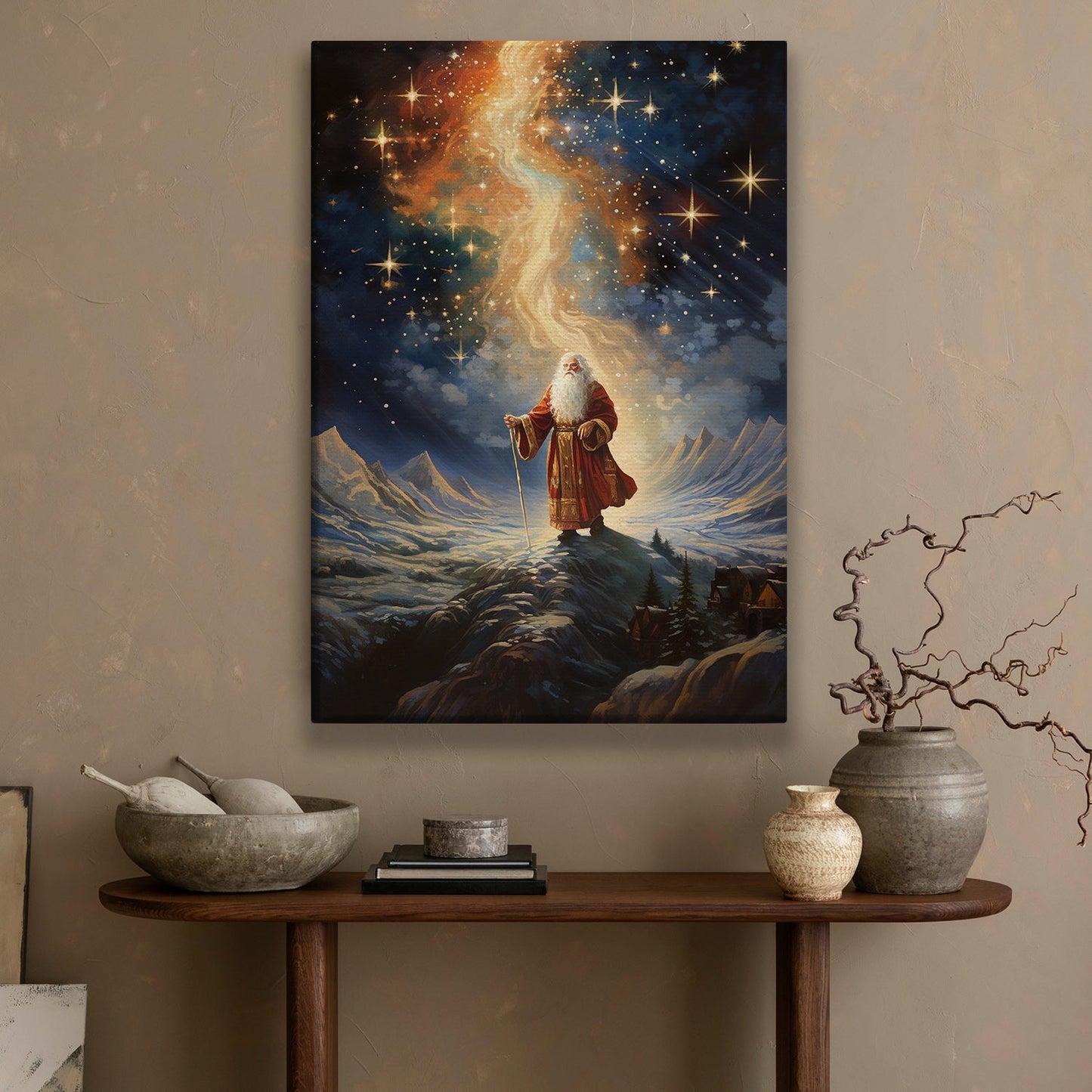 Santa Claus Standing On Top Of A Mountain, Christmas Canvas Painting, Xmas Wall Art Decor - Christmas Poster Gift