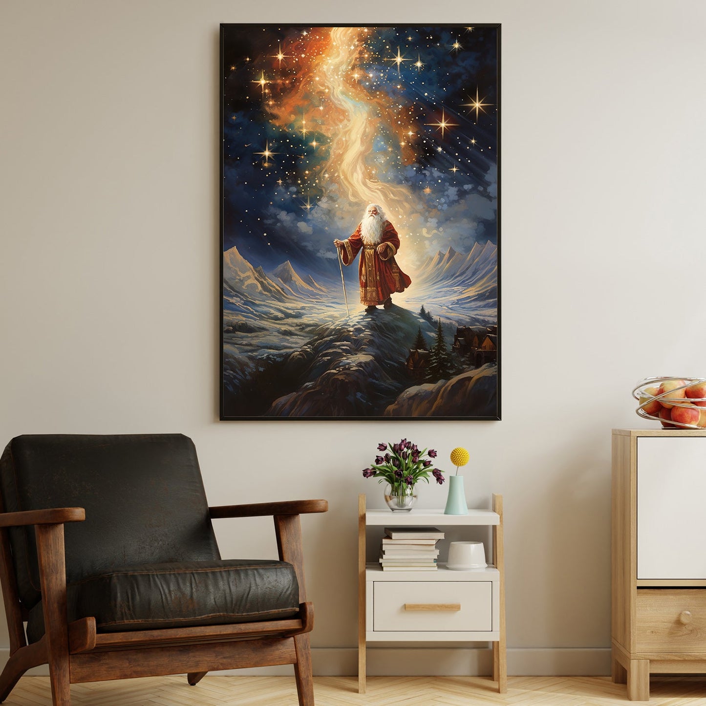 Santa Claus Standing On Top Of A Mountain, Christmas Canvas Painting, Xmas Wall Art Decor - Christmas Poster Gift