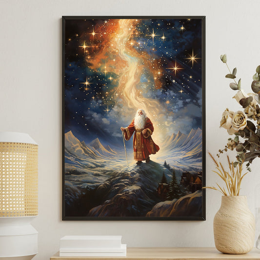 Santa Claus Standing On Top Of A Mountain, Christmas Canvas Painting, Xmas Wall Art Decor - Christmas Poster Gift