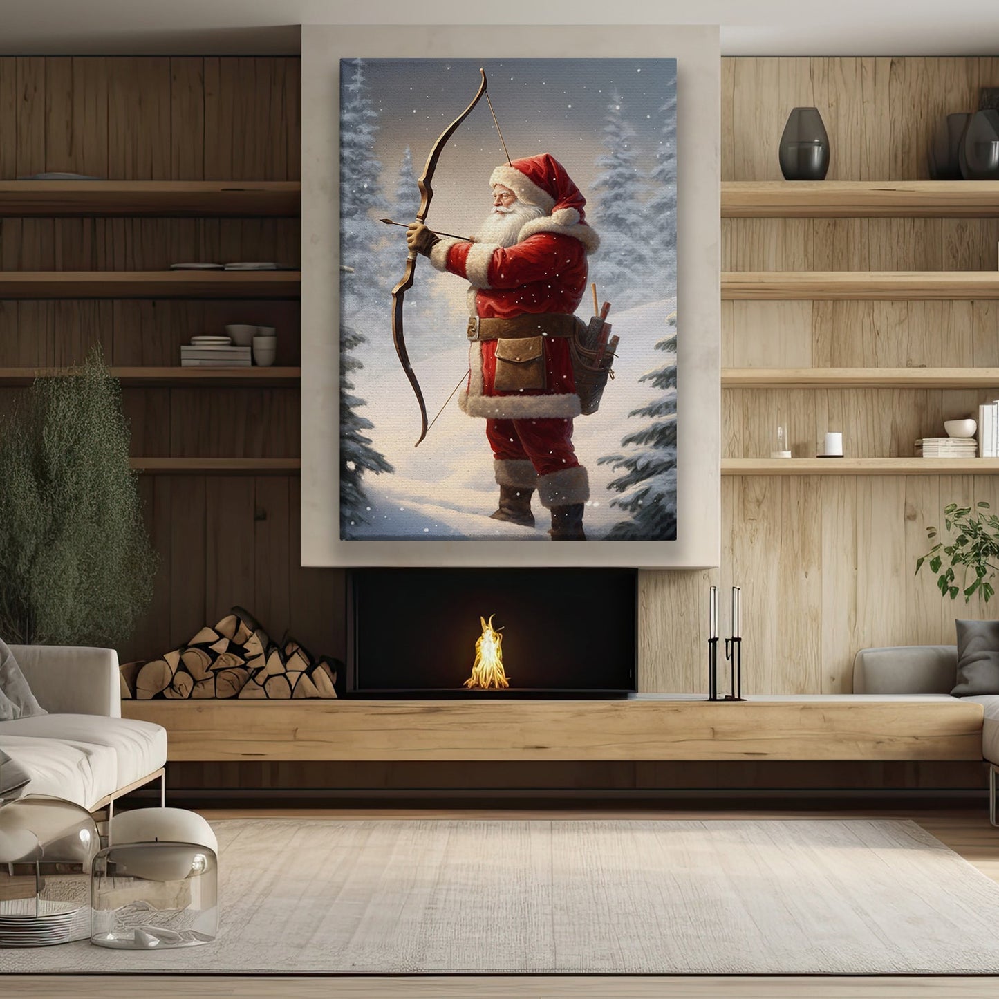 Santa Claus Holding A Bow And Arrow In A Snowy Forest, Christmas Canvas Painting, Xmas Wall Art Decor - Christmas Poster Gift For Archery Lovers