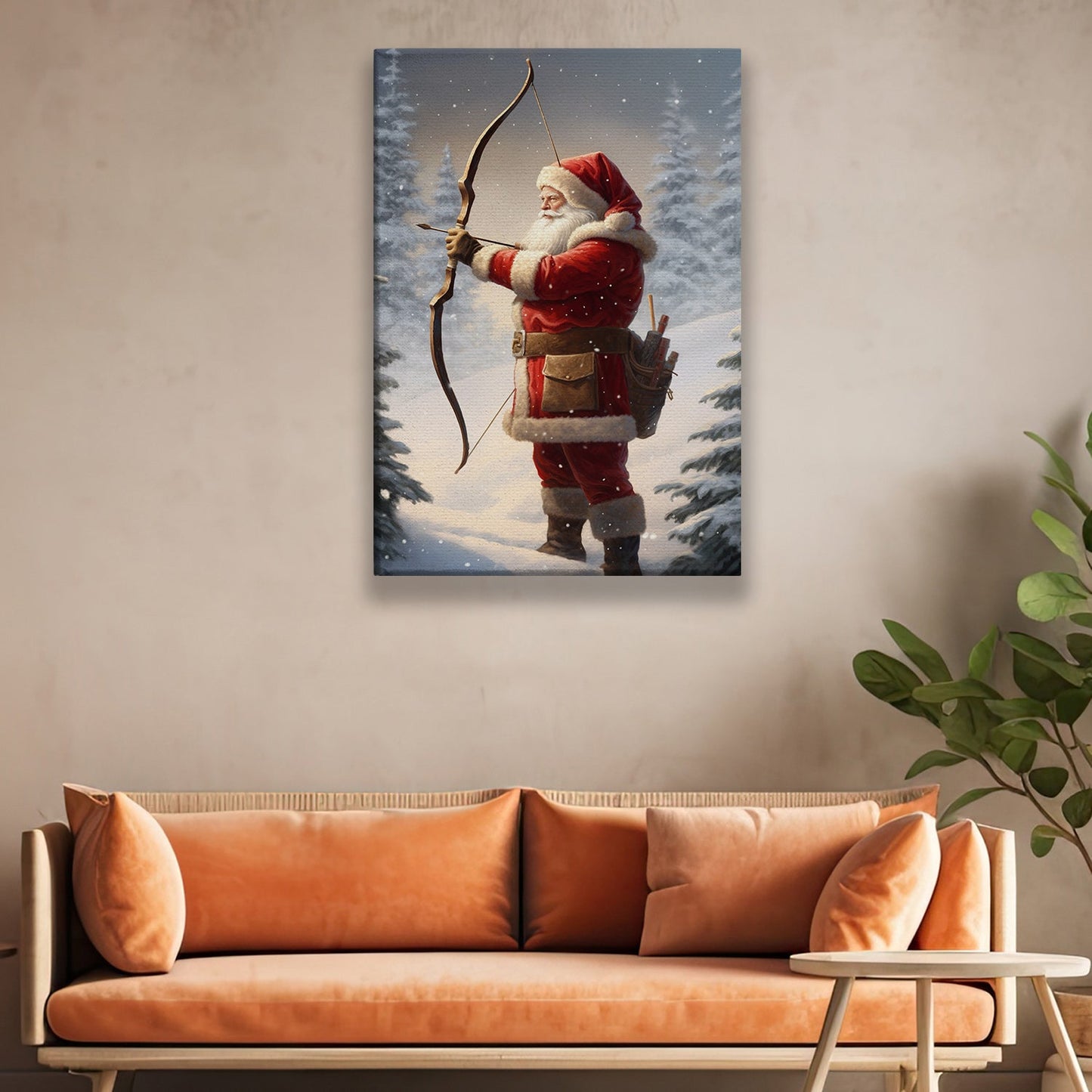 Santa Claus Holding A Bow And Arrow In A Snowy Forest, Christmas Canvas Painting, Xmas Wall Art Decor - Christmas Poster Gift For Archery Lovers