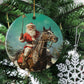 Santa's Gallant Steed, Santa Claus Circle Ceramic Ornament Christmas Gift For Horse Lovers