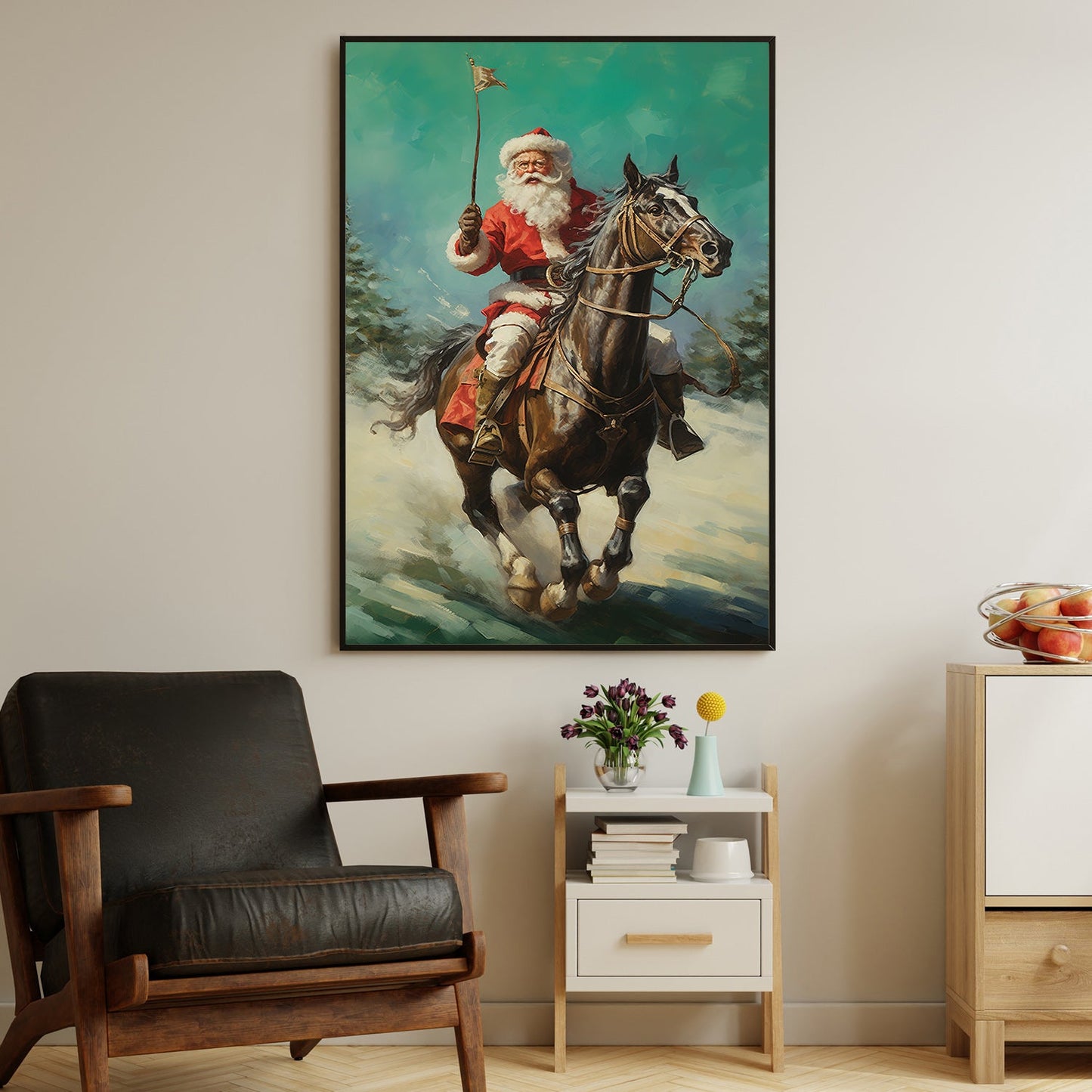 Santa Claus Ride A Horse, Christmas Canvas Painting, Christmas Canvas Painting, Xmas Wall Art Decor - Christmas Poster Gift For Horse Lovers