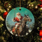 Santa's Gallant Steed, Santa Claus Circle Ceramic Ornament Christmas Gift For Horse Lovers